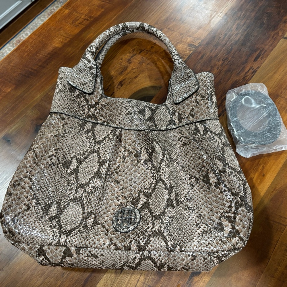Marc Bouwer Python Print Tote Bag Convertible Cro… - image 2